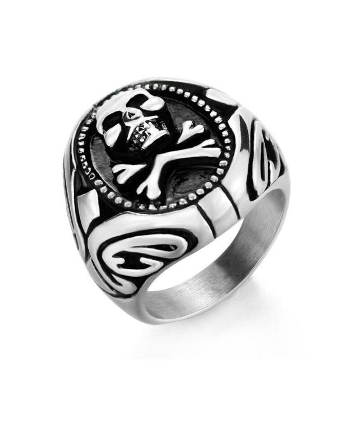 Bague Tête de Mort <br>Chevalière Jolly Roger (Acier)