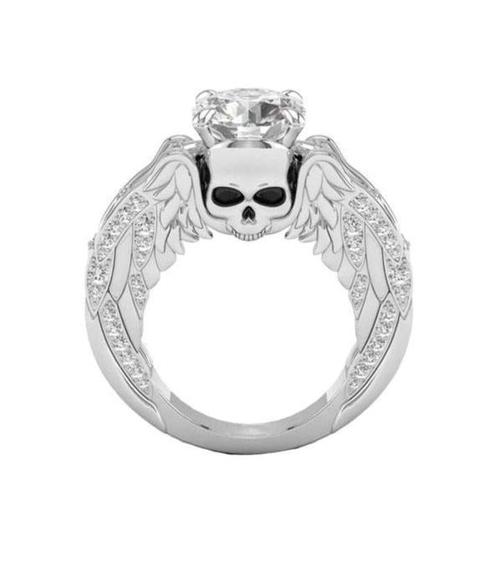 Bague Tête de Mort Femme<br> Ailes (Argent)