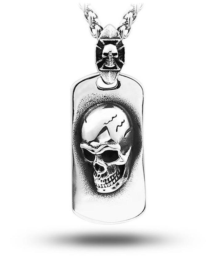 Collier Tête de Mort Médaillon Guerrier (Acier)