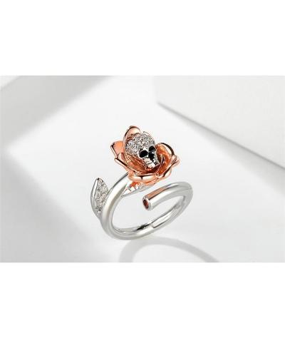 Bague Tête de Mort Femme <br>Crâne dans Fleur (Argent)-Calaveras