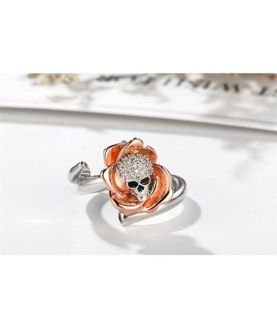 Bague Tête de Mort Femme <br>Crâne dans Fleur (Argent)-Calaveras