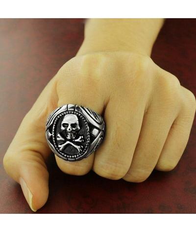 Bague Tête de Mort <br>Chevalière Jolly Roger (Acier)-Calaveras