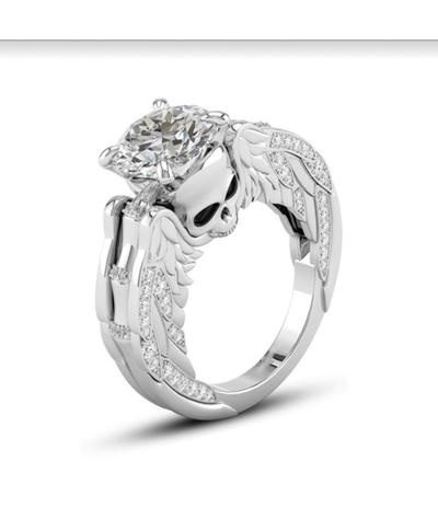 Bague Tête de Mort Femme<br> Ailes (Argent)-Calaveras
