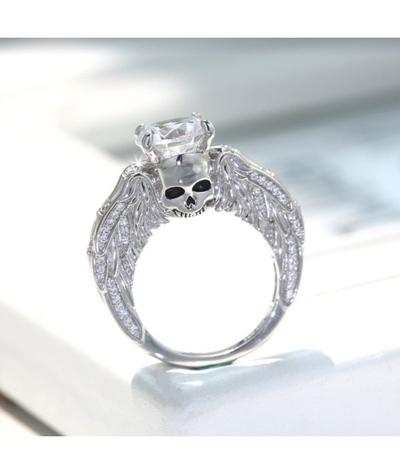 Bague Tête de Mort Femme<br> Ailes (Argent)-Calaveras
