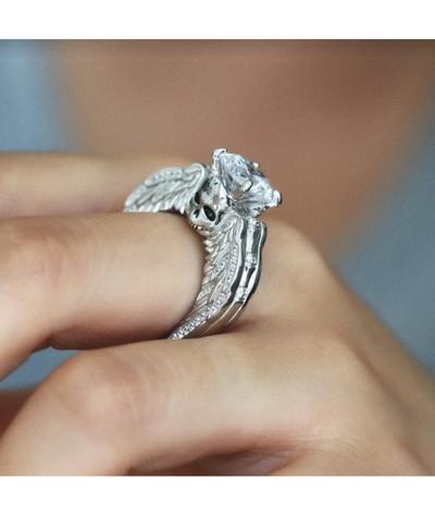 Bague Tête de Mort Femme<br> Ailes (Argent)-Calaveras