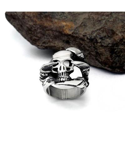 Bague Tête de Mort Entre les Griffes du Diable (Acier)-Calaveras