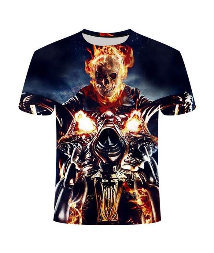 T-Shirt Tête de Mort<br> Moto en Feu
